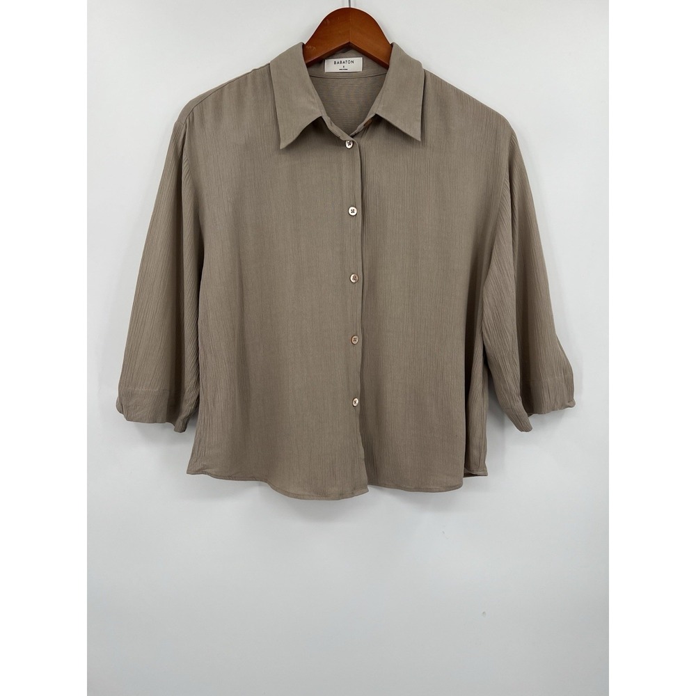 Babaton Aritzia Womens Carrington Crinkle Button Up 3/4 Sleeve Shirt Size S
